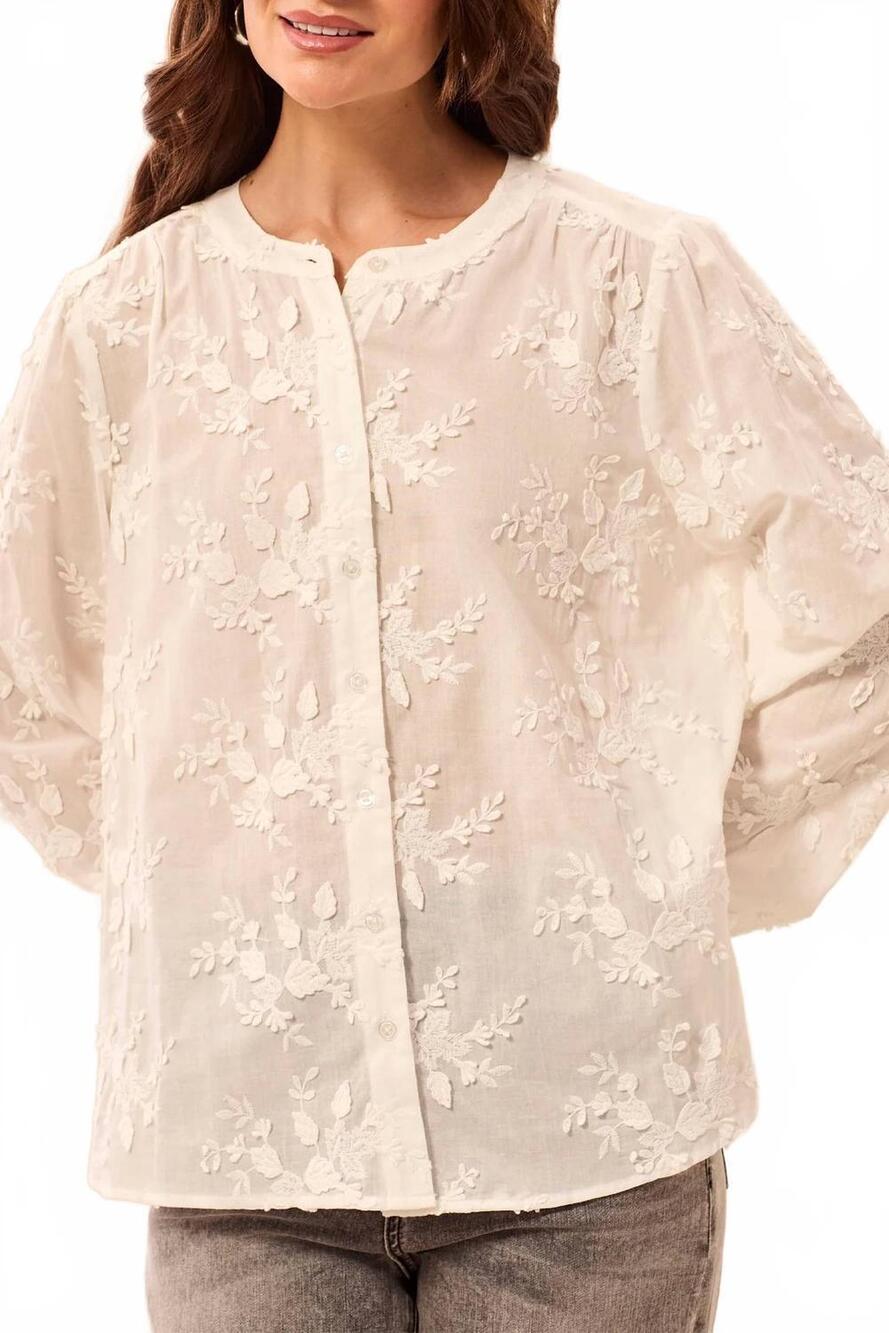 NEW TRIBAL women's applique long sleeve blouse in white